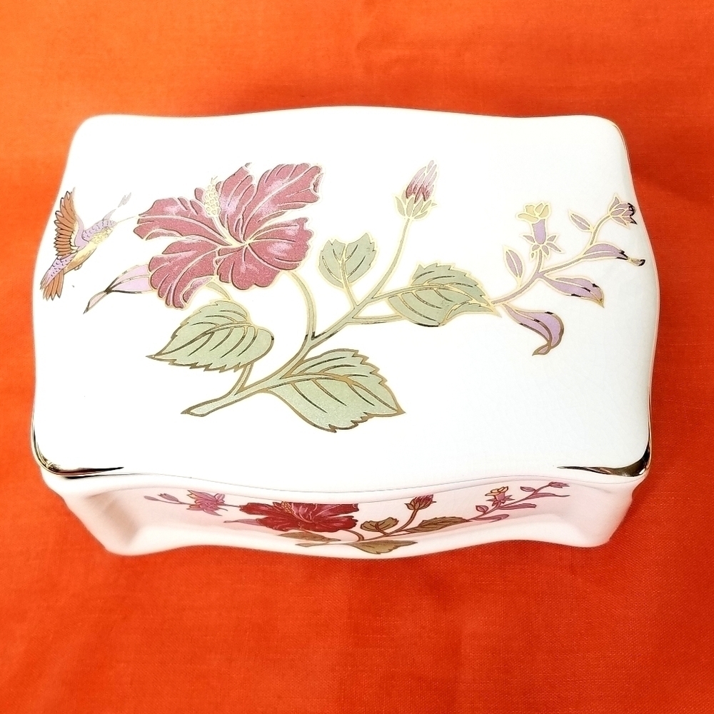 Vintage Colibri Porcelain White Floral Trinket Box, Jewelry Organization Box